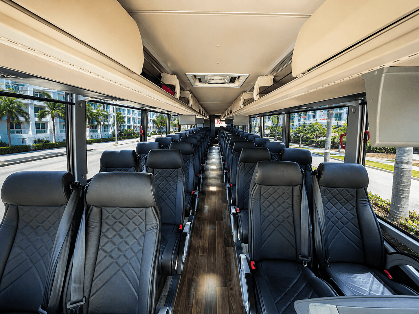 Premium motorcoach interior used for conference and convention transportation